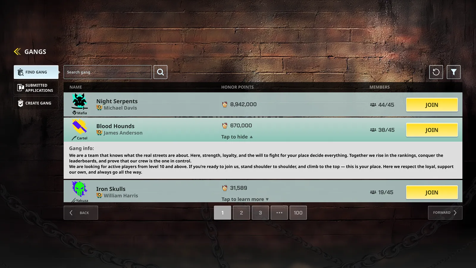 New Gang Search Window